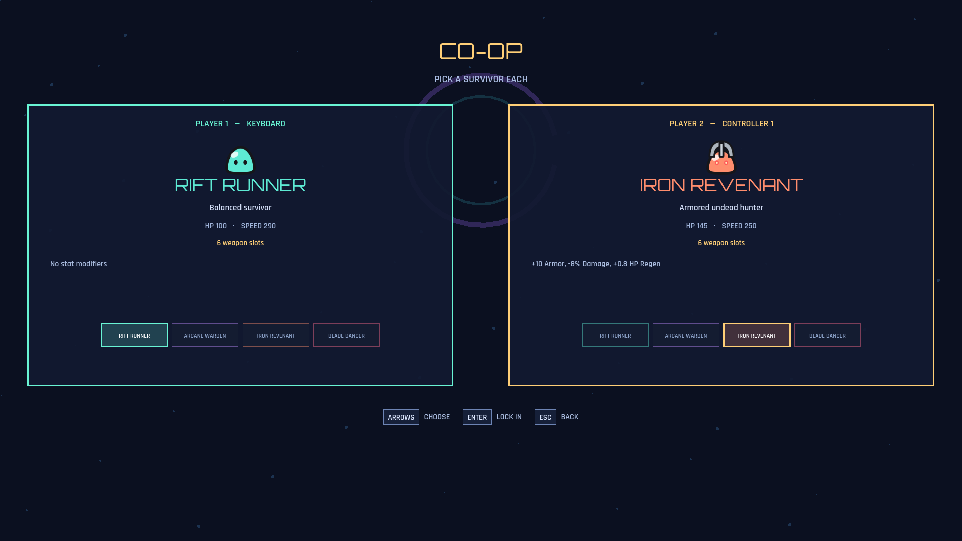The co-op lobby: hold to join, then pick separately